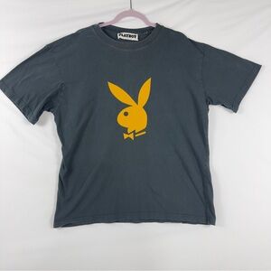 PLAYBOY Dark Gray Tee with Vibrant Yellow Logo